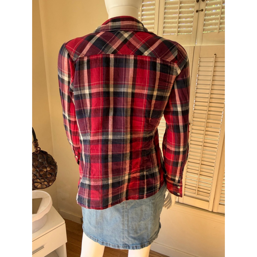 Active Basic Red &‎ Blue Plaid Button Down Shirt L - Picture 5 of 6